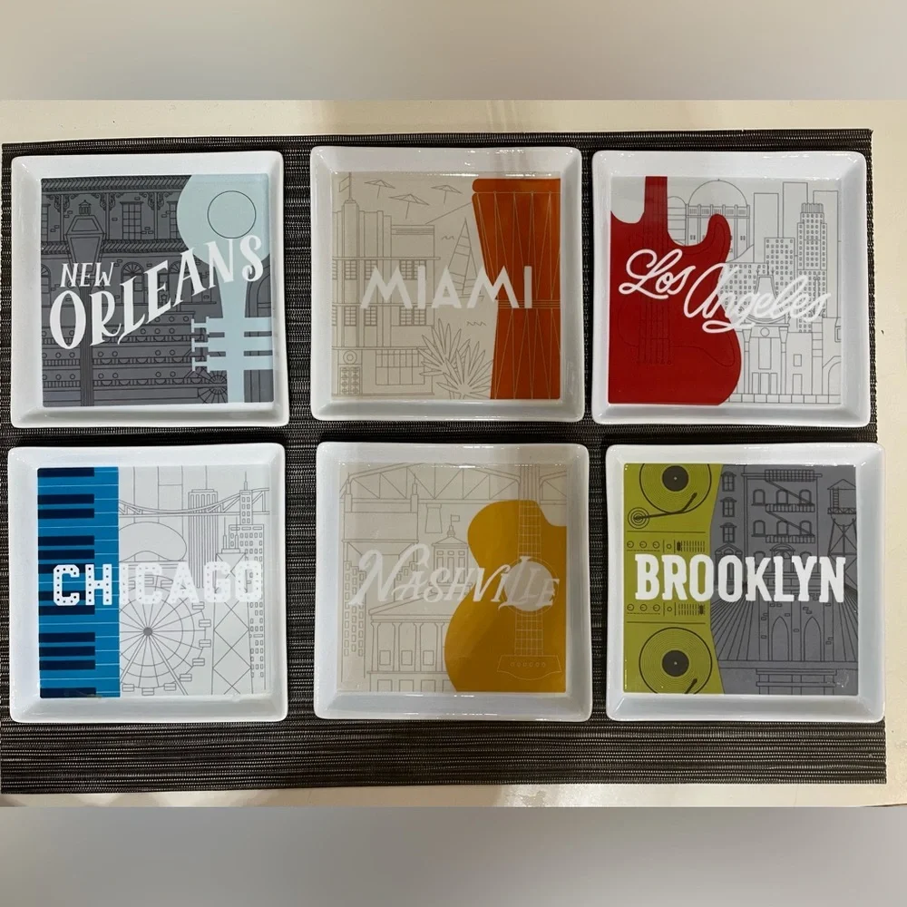 Crate & Barrel City Music Plates – Set of 6